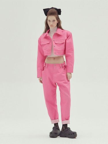 Structured Cropped Denim Jacket [Pink] - emilee F - Modalova