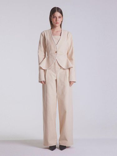 Tailored Cotton Denim Jacket [Beige] - emilee F - Modalova