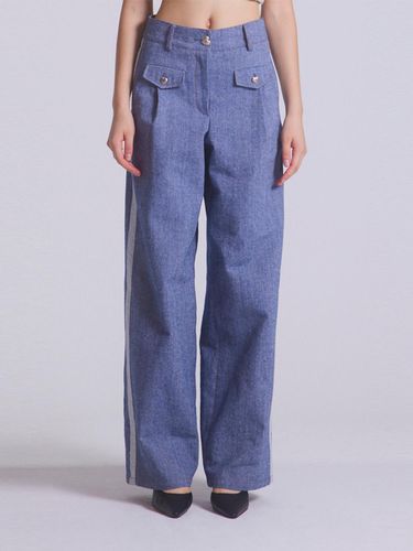 Wide Leg Tuxedo Detail Denim Pants [Blue] - emilee F - Modalova