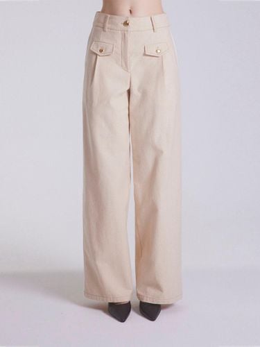 Wide Leg Tuxedo Detail Denim Pants [Beige] - emilee F - Modalova