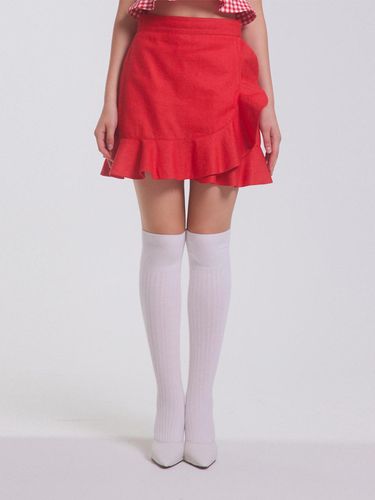 Ruffle Wrap Denim Mini Skirt [RED] - emilee F - Modalova