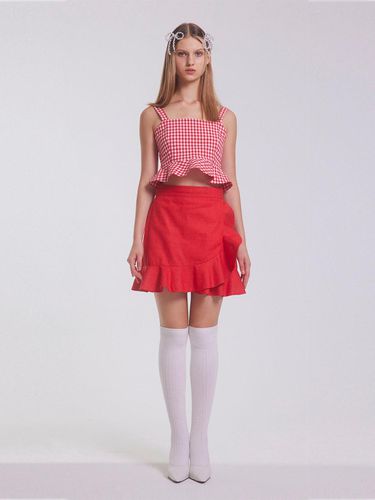 Gingham Check Ruffle Fitted Top [RED] - emilee F - Modalova