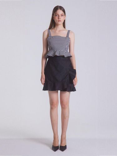 Gingham Check Ruffle Bustier Top [Black] - emilee F - Modalova