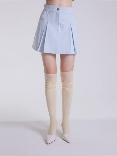 Pleated Wide Hybrid Denim Skirt [Light Blue] - emilee F - Modalova