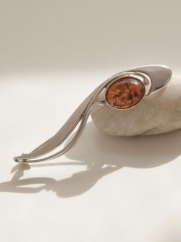 Amber Stone Sterling Silver Wave Brooch (BB0432) - J.Lauren - Modalova