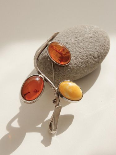 Sterling Natural Amber Silver Brooch (Bb0434) - J.Lauren - Modalova