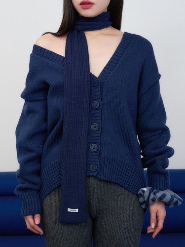 Ribbed Long Knit Scarf [Navy] - geegee - Modalova