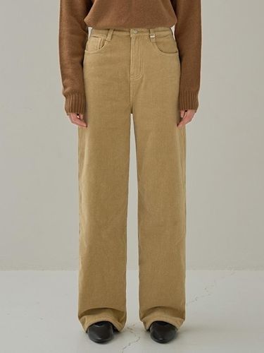 Corduroy Fleece Lined Wide Leg Pants [Beige] - NONANDNON - Modalova