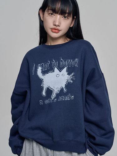 Cats Hands Fleece Lined Long Sleeve Sweatshirt [Navy] - chicks - Modalova