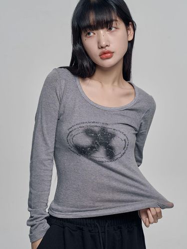 Long Sleeve Round Neck Lightweight T-shirt [Melange] - chicks - Modalova