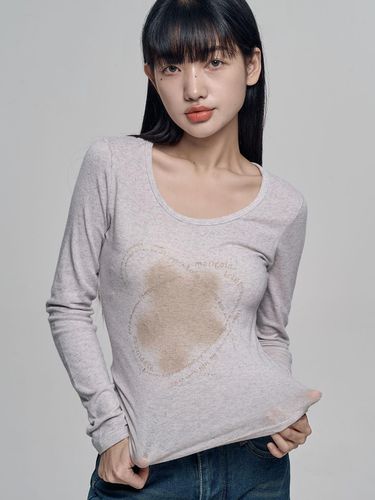 Long Sleeve Round Neck T-shirt [Beige Melange] - chicks - Modalova