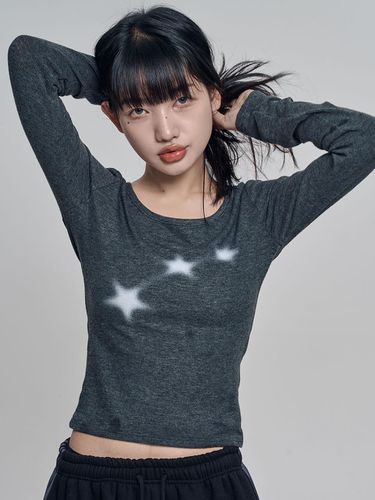 Starlight Long Sleeve Round Neck T-shirt [Charcoal] - chicks - Modalova