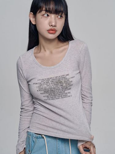 Long Sleeve Round Neck T-shirt [Beige Melange] - chicks - Modalova