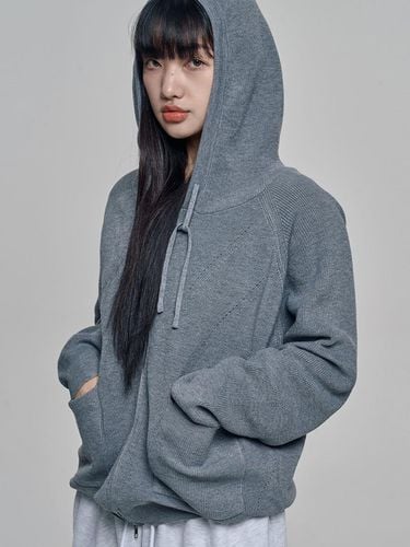 Knit Hooded Two-way Zip-up Jacket - chicks - Modalova