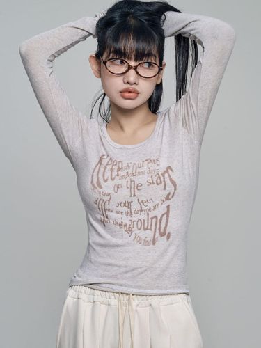 Long Sleeve Round Neck T-shirt [Beige Melange] - chicks - Modalova