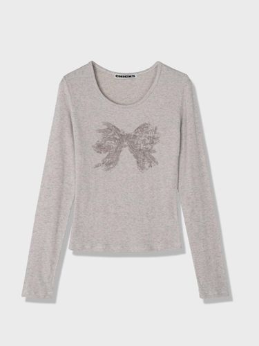 Scratch Ribbon Long Sleeve T-shirt [Beige Melange] - chicks - Modalova