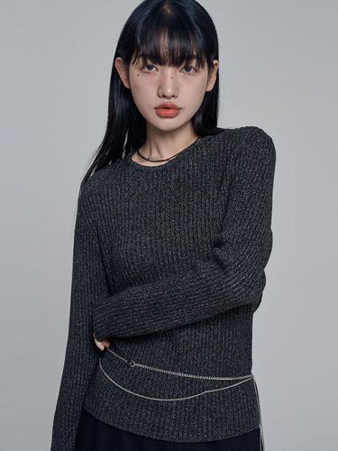 Embossed Slim Ribbed Knit [Charcoal] - chicks - Modalova