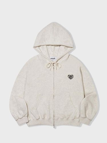 Long Sleeve Hooded Fleece Lined Zip-up Sweatshirt [Light Brown] - chicks - Modalova