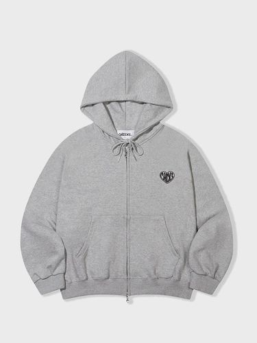 Long Sleeve Fleece Lined Hooded Zip-up Sweatshirt [Gray] - chicks - Modalova