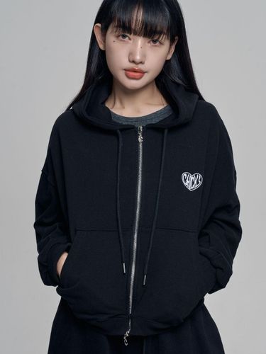 Long Sleeve Hooded Fleece Lined Zip-up Sweatshirt [Black] - chicks - Modalova