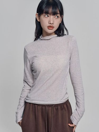 High-neck Layered Long Sleeve Wool Blend Top [Light Brown] - chicks - Modalova