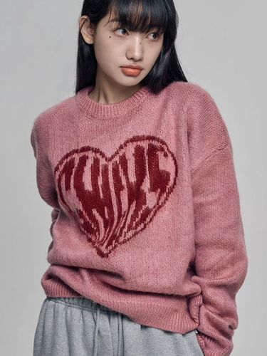 Heart Overfit Round Knit [Pink] - chicks - Modalova