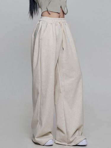 Cotton Polyester Wide Elastic Pants [Light Brown] - chicks - Modalova