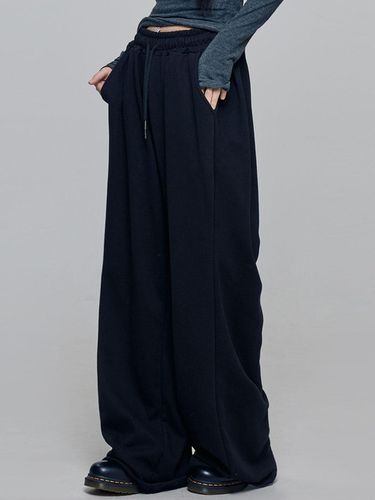 Cotton Polyester Wide Side Pants [Black] - chicks - Modalova