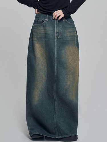 Vintage Wash Denim Long Straight Fit Skirt - chicks - Modalova