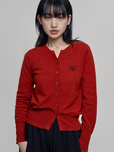 Heart Stitch V-Neck Mini Knit [RED] - chicks - Modalova