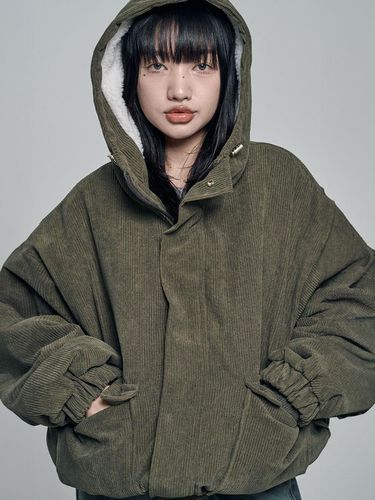 Corduroy Sherpa Military Hunting Jacket [Khaki] - chicks - Modalova