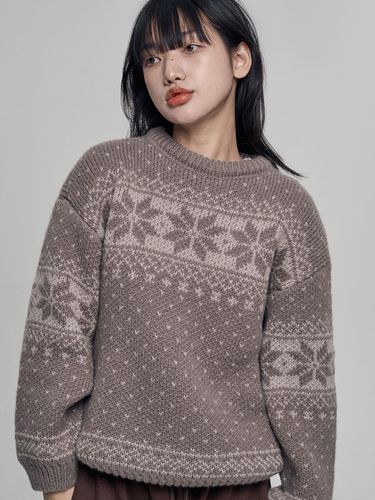 Nordic Pattern Relaxed Overfit Knit [Brown] - chicks - Modalova