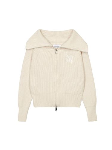 Betty Boop Two-Way Big Collar Knit Zip-Up Jacket [Beige] - ULKIN CANVAS - Modalova