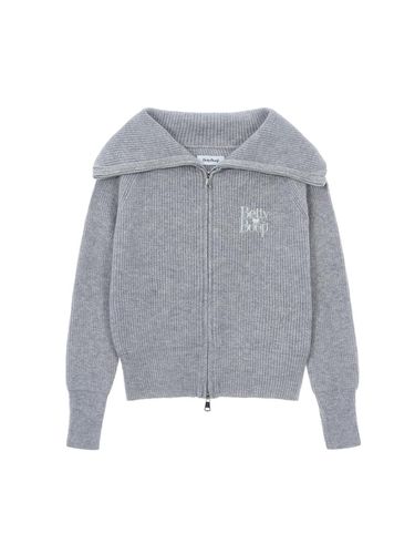 Betty Boop Two-Way Wide Collar Knit Zip-Up Jacket [Grey] - ULKIN CANVAS - Modalova