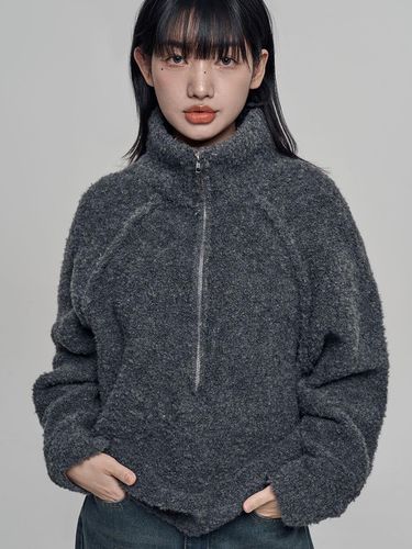 Boucle Half-Zip Textured Knit [Charcoal] - chicks - Modalova