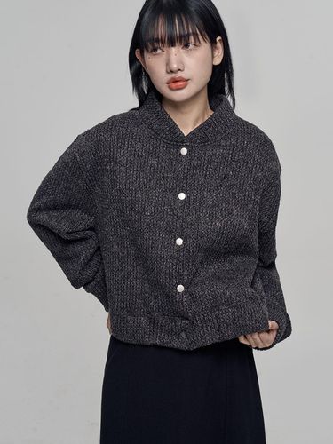 Crew Neck Semi-Oversized Knit Blouson [Charcoal] - chicks - Modalova