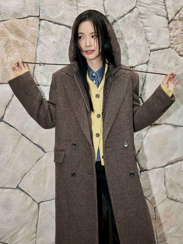 Wool Double-Breasted Peaked Long Coat (GPBA0CTJ81) - JJ JIGOTT - Modalova