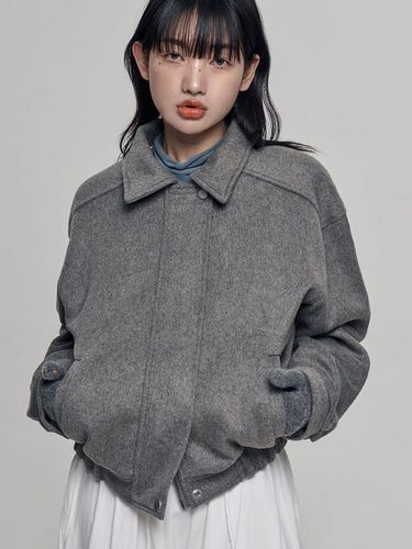 Wool Loose Two-way Zipper Blouson Jacket [Charcoal] - chicks - Modalova