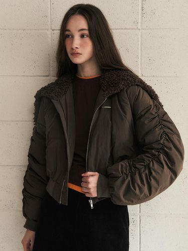 Open-style Boucle Hooded Down Jacket [Brown] (MOEDDW54MBR) - marieclaire - Modalova