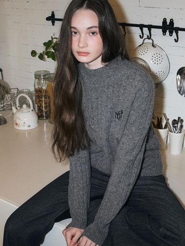 Wool Cable Mock Neck Pullover [Grey] (MAEDKN19MGY) - marieclaire - Modalova