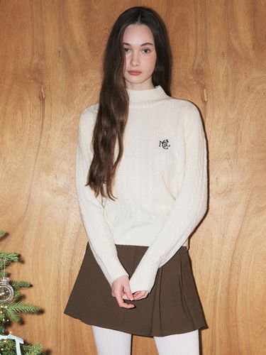 Wool Cable Mock Neck Relaxed Fit Pullover [Ivory] (MAEDKN19MIV) - marieclaire - Modalova