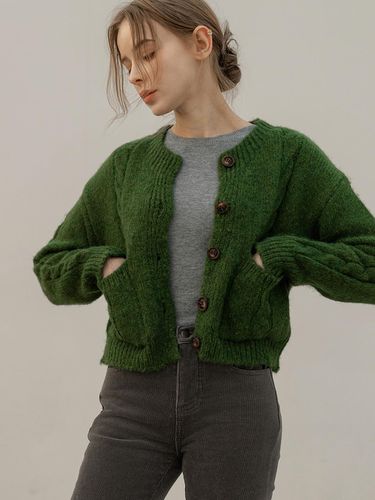 Cable Wool Minimal Cardigan [GREEN] - NONANDNON - Modalova