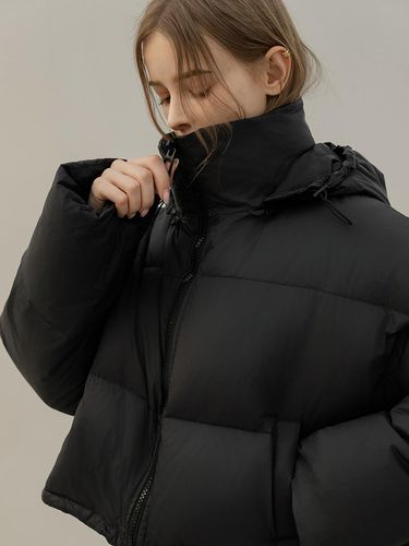 Two Way Down Hooded Crop Fit Padding Jacket [Black] - NONANDNON - Modalova