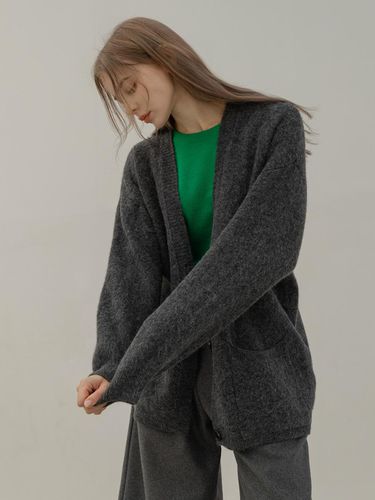 Basic Oversized V-neck Knit Cardigan [Charcoal] - NONANDNON - Modalova