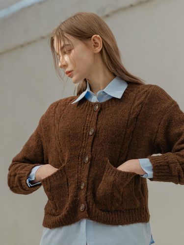 Cable Knit Wool Blend Cardigan [Brown] - NONANDNON - Modalova