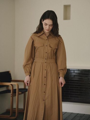 Cotton Nylon Flare Banding Shirt Dress - CHARMEUSE - Modalova