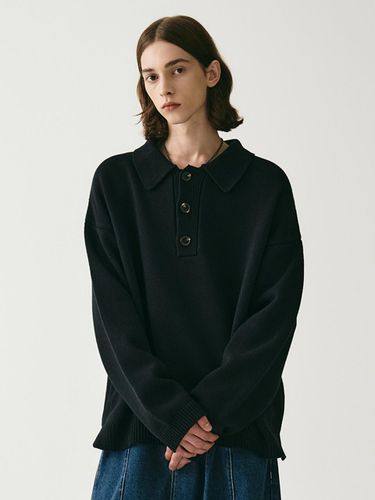 Oversized 3-Button Kamen Collar Knit [BLACK] - AVANDRESS - Modalova