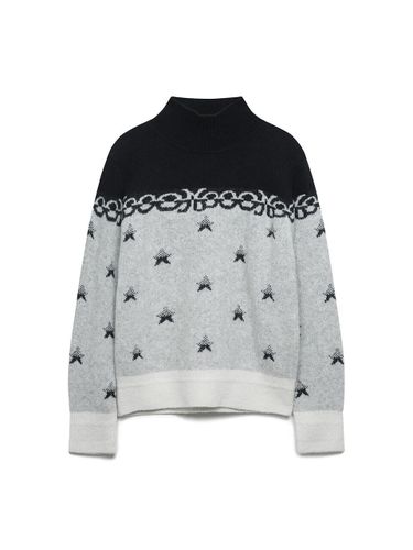 Color Block Jacquard Wool Blend Knit Top [Dark Navy] (N244PWKA37) - NICE CLAUP - Modalova