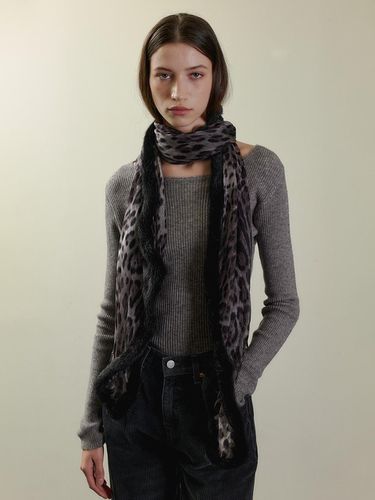 Silk Leopard Print Fur Scarf [GRAY] - STAYPEOPLE - Modalova