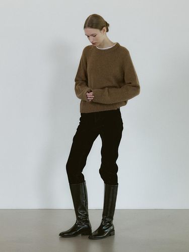 Mohair Blend Round Neck Herringbone Sweater [MOCHA] - STAYPEOPLE - Modalova